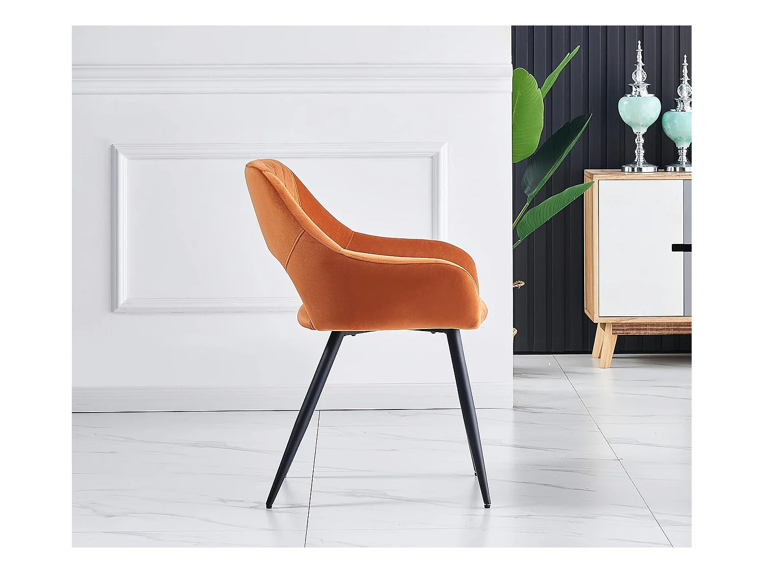 Lot de 2 Chaises en Velours Scandinaves avec Dossier et Accoudoirs Capitonnés, pour Bureau,Cuisine (2, Orange)