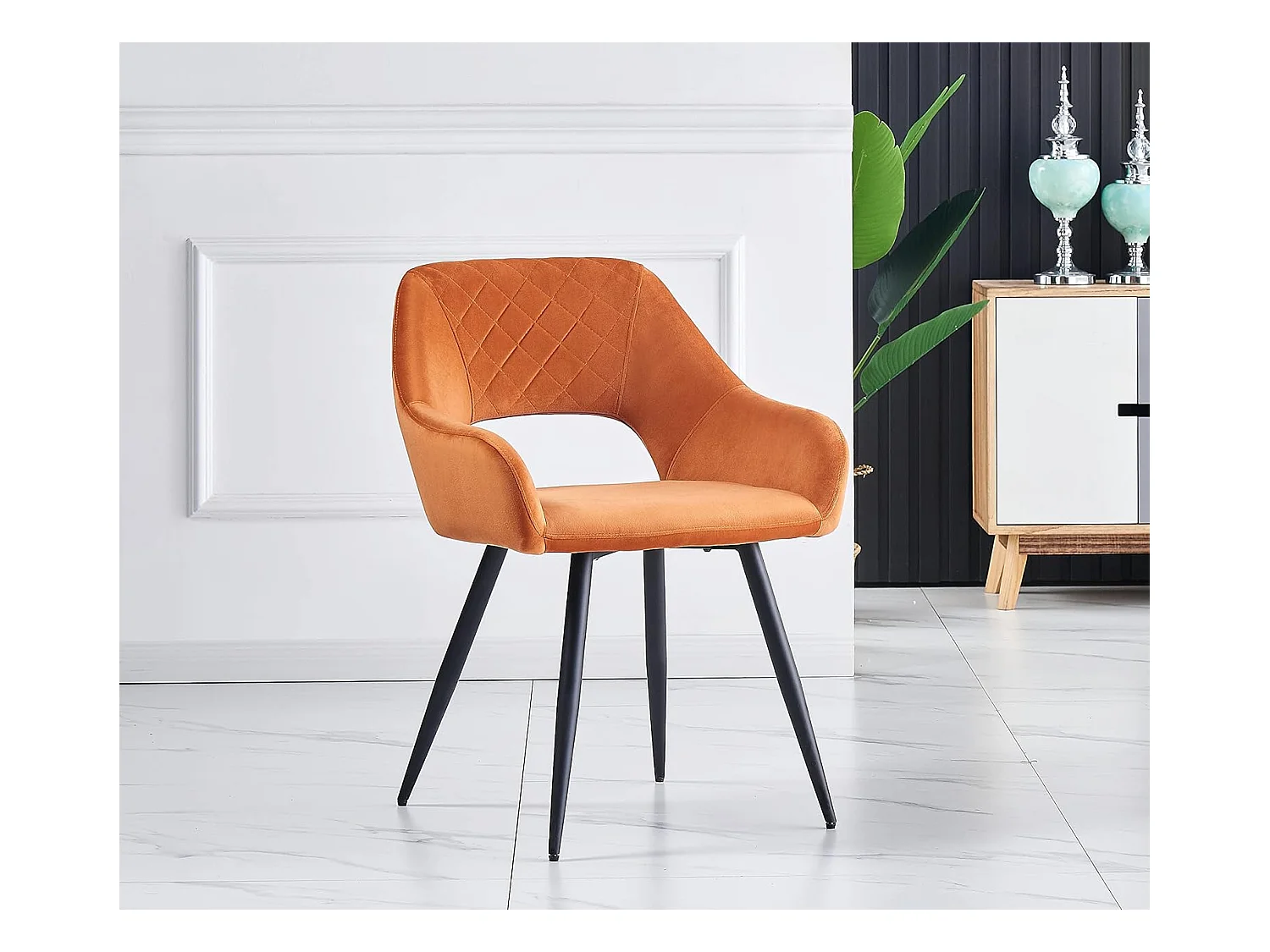 Lot de 2 Chaises en Velours Scandinaves avec Dossier et Accoudoirs Capitonnés, pour Bureau,Cuisine (2, Orange)