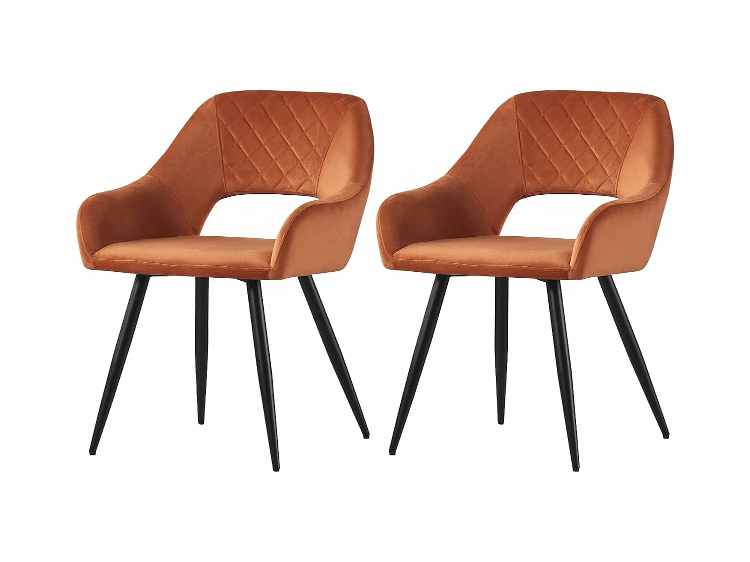 Lot de 2 Chaises en Velours Scandinaves avec Dossier et Accoudoirs Capitonnés, pour Bureau,Cuisine (2, Orange)