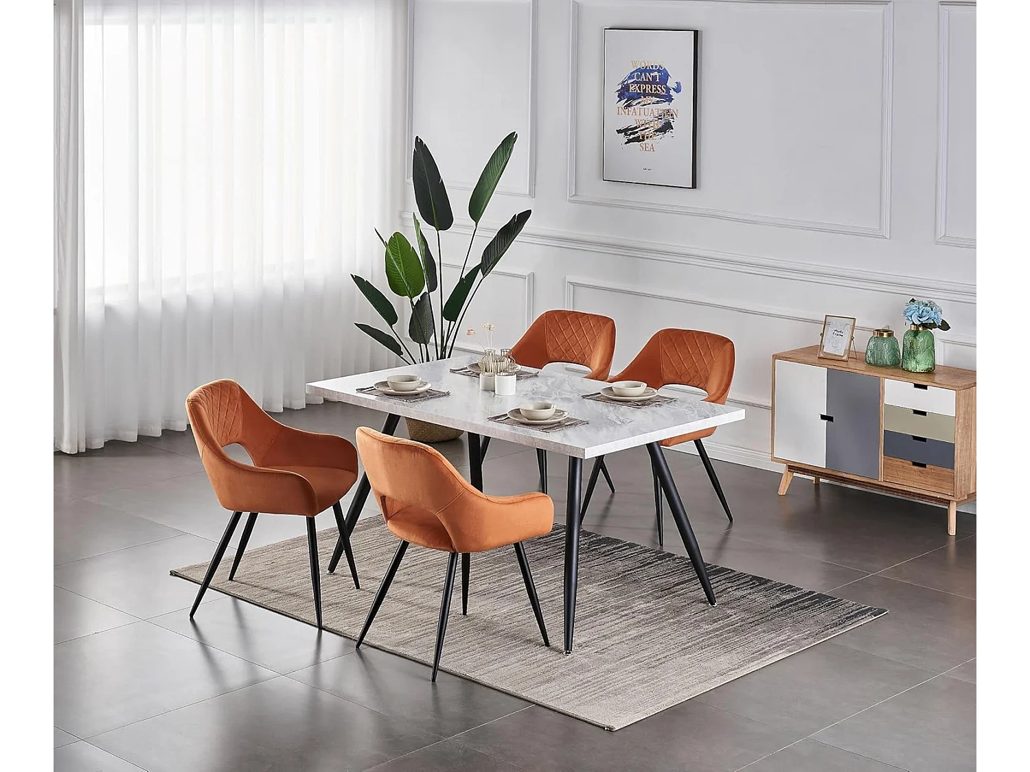 Lot de 2 Chaises en Velours Scandinaves avec Dossier et Accoudoirs Capitonnés, pour Bureau,Cuisine (2, Orange)