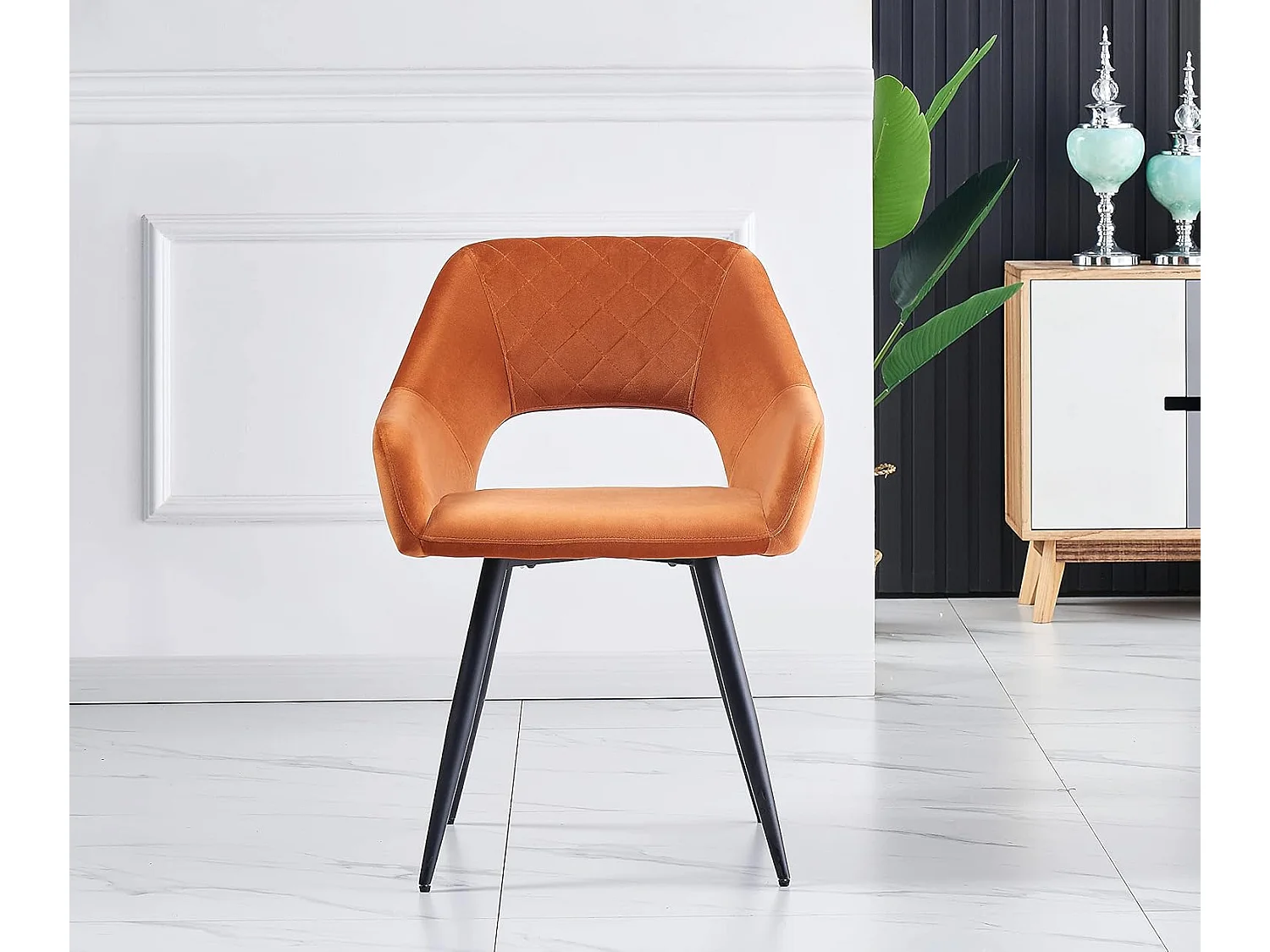 Lot de 2 Chaises en Velours Scandinaves avec Dossier et Accoudoirs Capitonnés, pour Bureau,Cuisine (2, Orange)