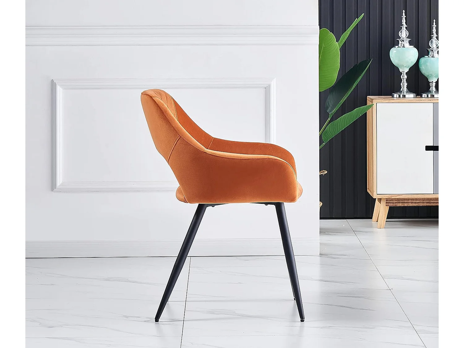 Lot de 2 Chaises en Velours Scandinaves avec Dossier et Accoudoirs Capitonnés, pour Bureau,Cuisine (2, Orange)