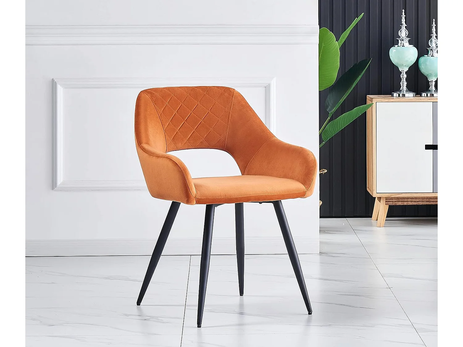 Lot de 2 Chaises en Velours Scandinaves avec Dossier et Accoudoirs Capitonnés, pour Bureau,Cuisine (2, Orange)