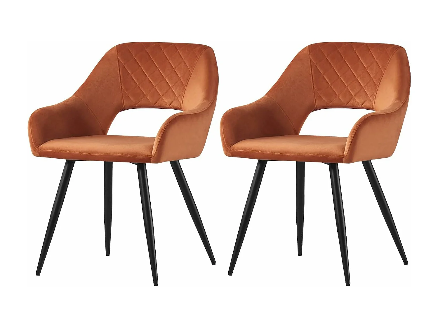 Lot de 2 Chaises en Velours Scandinaves avec Dossier et Accoudoirs Capitonnés, pour Bureau,Cuisine (2, Orange)