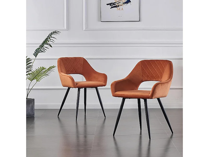 Lot de 2 Chaises en Velours Scandinaves avec Dossier et Accoudoirs Capitonnés, pour Bureau,Cuisine (2, Orange)
