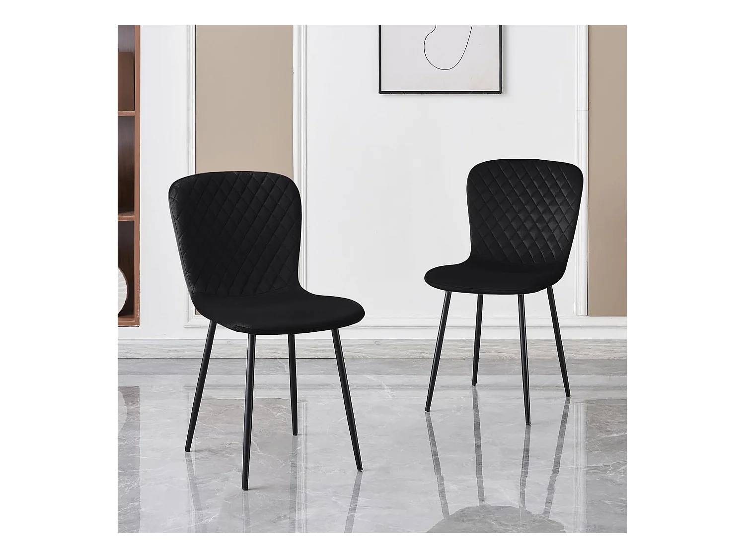 Lot de 4 chaises de salle à manger en velours avec dossier et pieds en métal - Style scandinave - Pour table à manger, chambre à coucher(4, Noir)