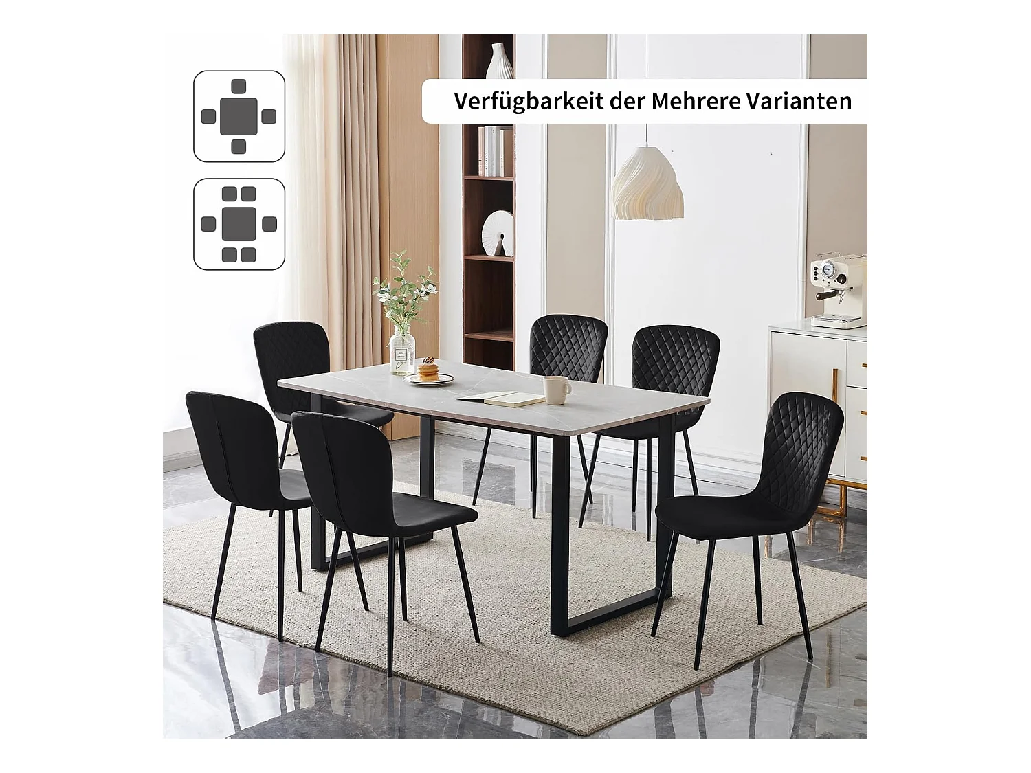 Lot de 4 chaises de salle à manger en velours avec dossier et pieds en métal - Style scandinave - Pour table à manger, chambre à coucher(4, Noir)