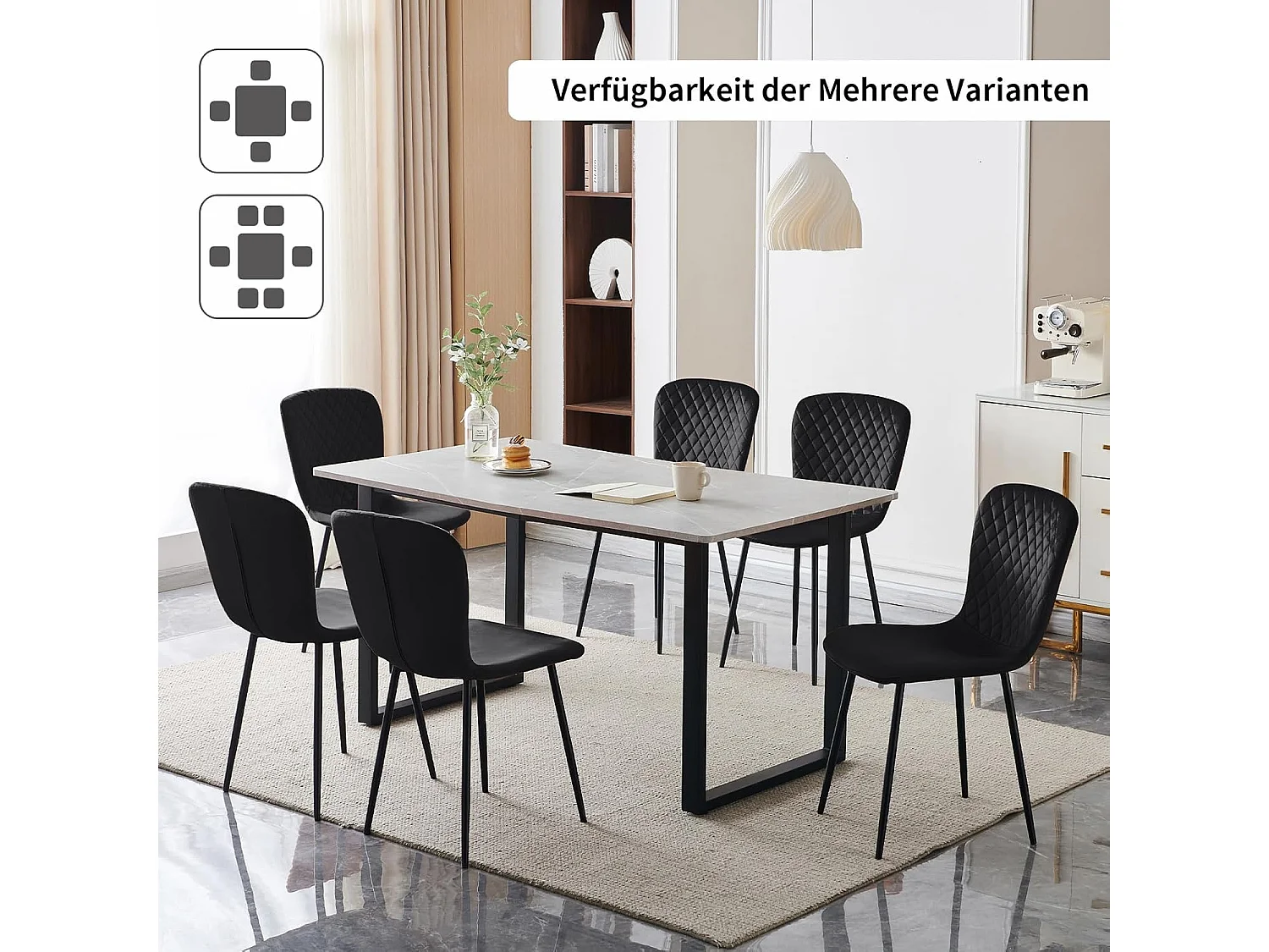 Lot de 4 chaises de salle à manger en velours avec dossier et pieds en métal - Style scandinave - Pour table à manger, chambre à coucher(4, Noir)