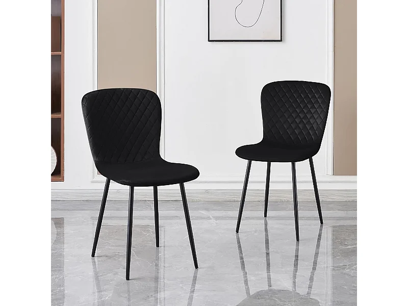 Lot de 4 chaises de salle à manger en velours avec dossier et pieds en métal - Style scandinave - Pour table à manger, chambre à coucher(4, Noir)