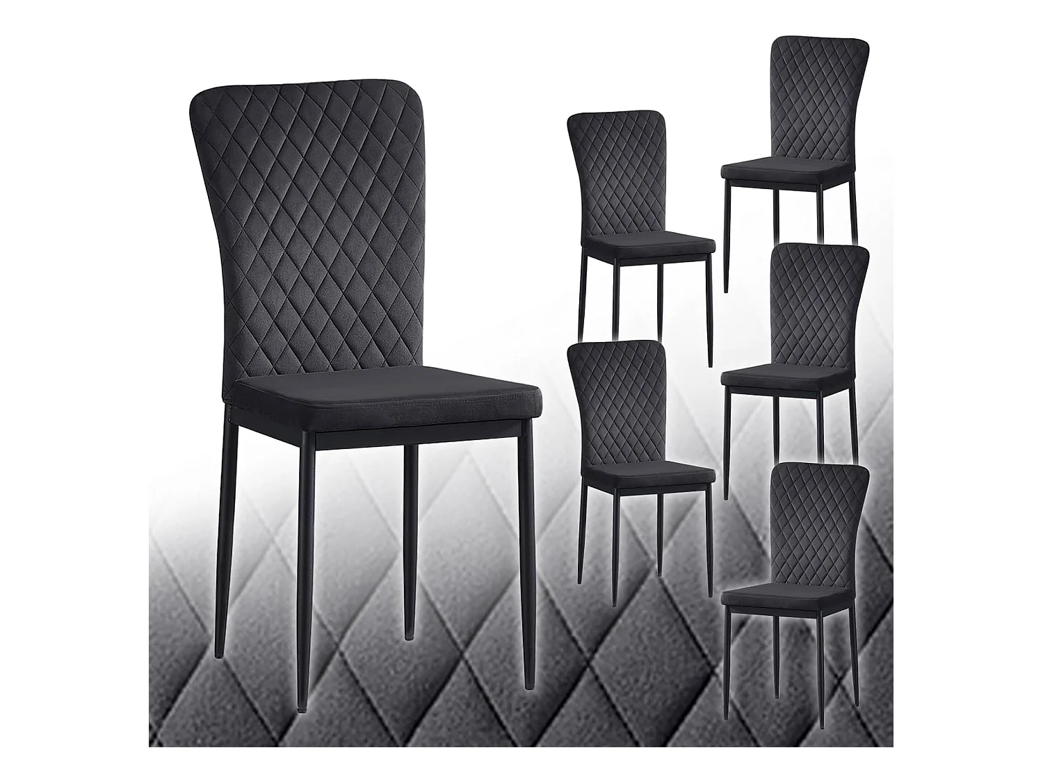 Lot de 6 Chaises Scandinaves en Velours Cadre en métal avec Dossier pour Salon, Cuisine, Salle à Manger (6, Noir)