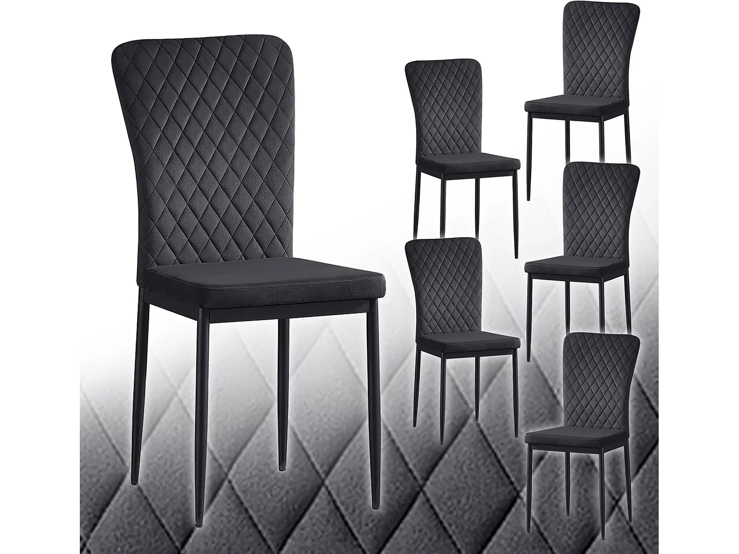Lot de 6 Chaises Scandinaves en Velours Cadre en métal avec Dossier pour Salon, Cuisine, Salle à Manger (6, Noir)