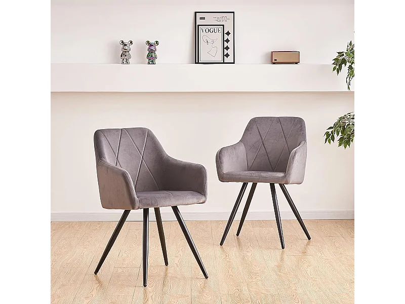 Lot de 2 Chaises de Scandinaves Cadre en métal avec Dossier, accoudoir pour Salon, Cuisine, Salle à Manger, Chambre à Coucher (2, Gris)