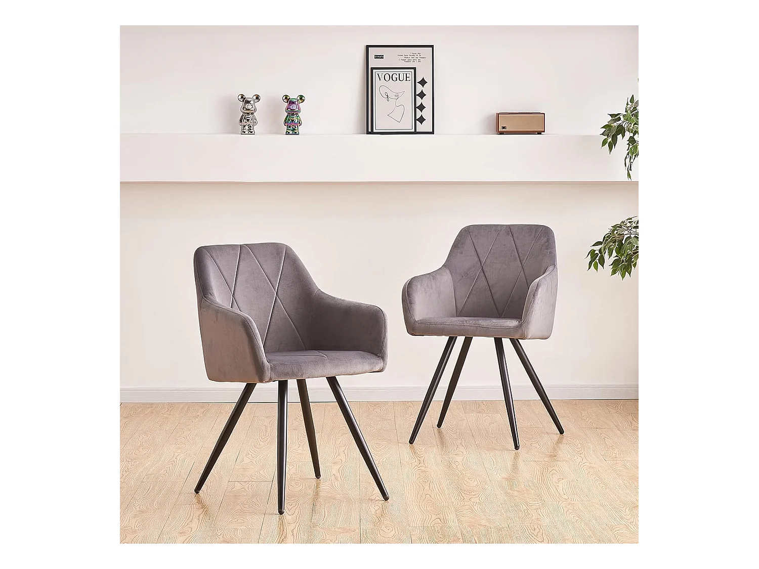 Lot de 2 Chaises de Scandinaves Cadre en métal avec Dossier, accoudoir pour Salon, Cuisine, Salle à Manger, Chambre à Coucher (2, Gris)