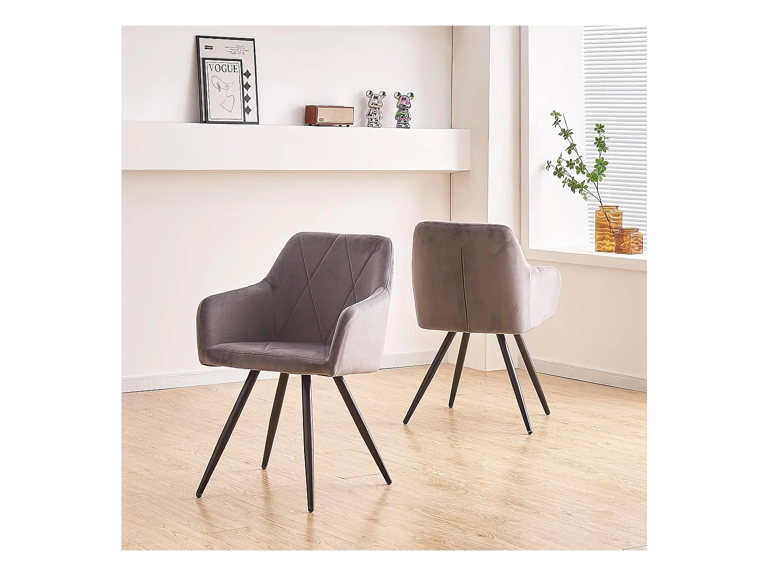 Lot de 2 Chaises de Scandinaves Cadre en métal avec Dossier, accoudoir pour Salon, Cuisine, Salle à Manger, Chambre à Coucher (2, Gris)