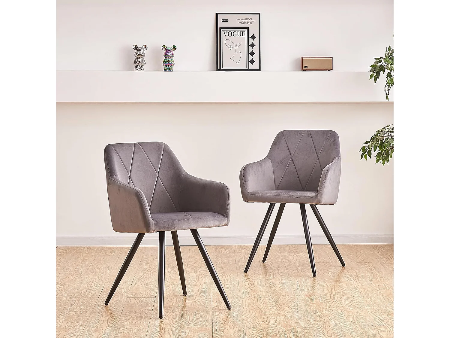 Lot de 2 Chaises de Scandinaves Cadre en métal avec Dossier, accoudoir pour Salon, Cuisine, Salle à Manger, Chambre à Coucher (2, Gris)