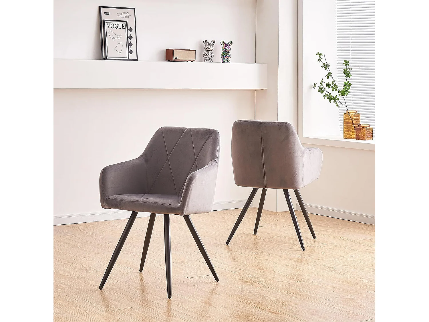 Lot de 2 Chaises de Scandinaves Cadre en métal avec Dossier, accoudoir pour Salon, Cuisine, Salle à Manger, Chambre à Coucher (2, Gris)