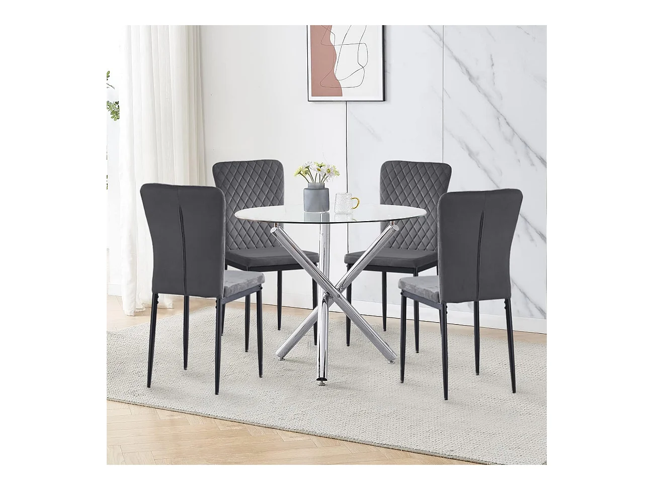 Lot de 4 Chaises Scandinaves en Velours Cadre en métal avec Dossier pour Salon, Cuisine, Salle à Manger (4, Gris)