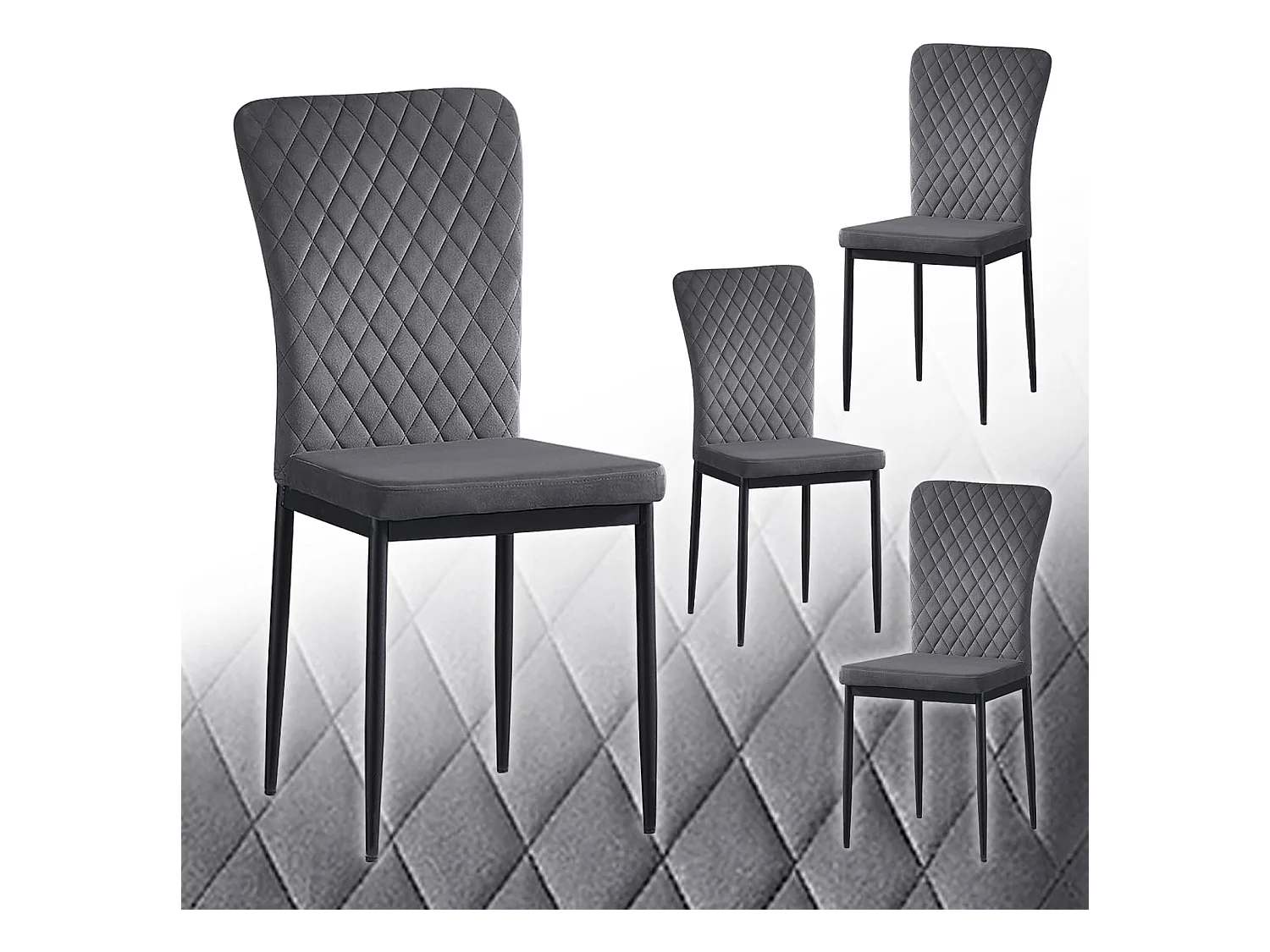 Lot de 4 Chaises Scandinaves en Velours Cadre en métal avec Dossier pour Salon, Cuisine, Salle à Manger (4, Gris)