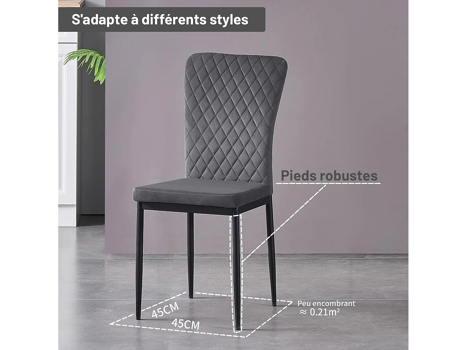 Lot de 4 Chaises Scandinaves en Velours Cadre en métal avec Dossier pour Salon, Cuisine, Salle à Manger (4, Gris)
