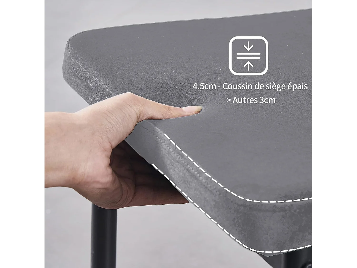 Lot de 4 Chaises Scandinaves en Velours Cadre en métal avec Dossier pour Salon, Cuisine, Salle à Manger (4, Gris)