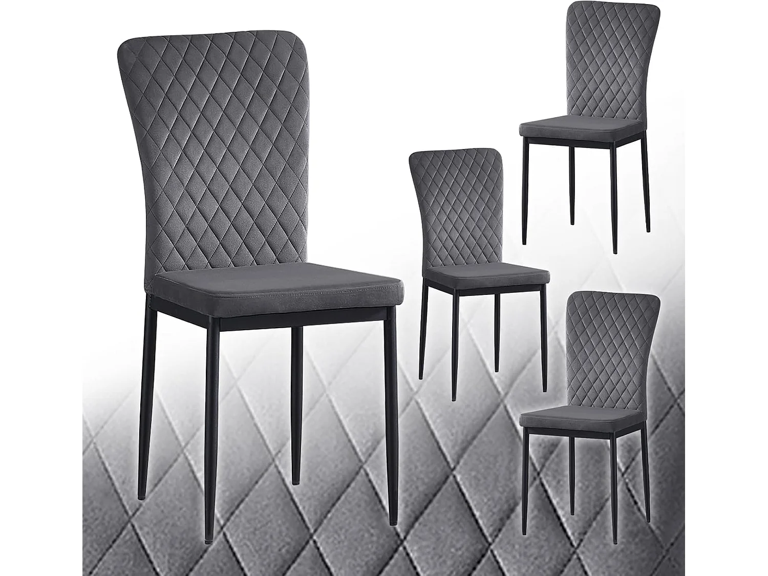 Lot de 4 Chaises Scandinaves en Velours Cadre en métal avec Dossier pour Salon, Cuisine, Salle à Manger (4, Gris)