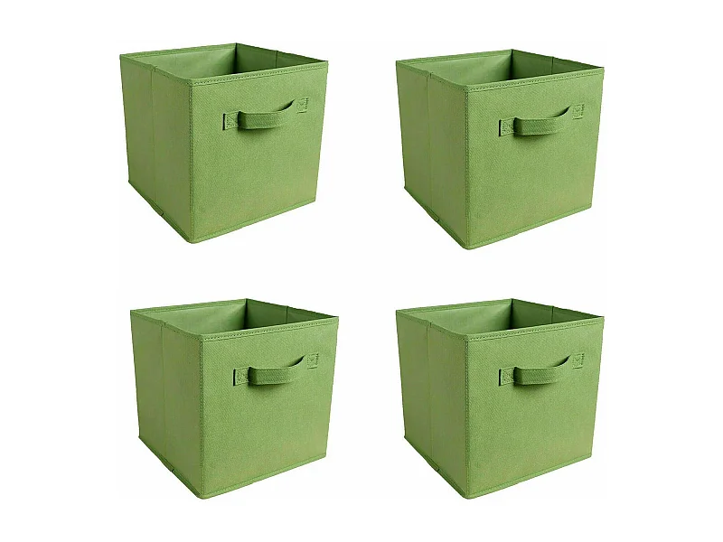 Lot de 4 Boîtes de Rangement en Toile Pliable, non tissée, Paniers de Rangement avec Poignées, 27 x 27 x 28 cm-pour vêtements, livres, jouets (Vert)