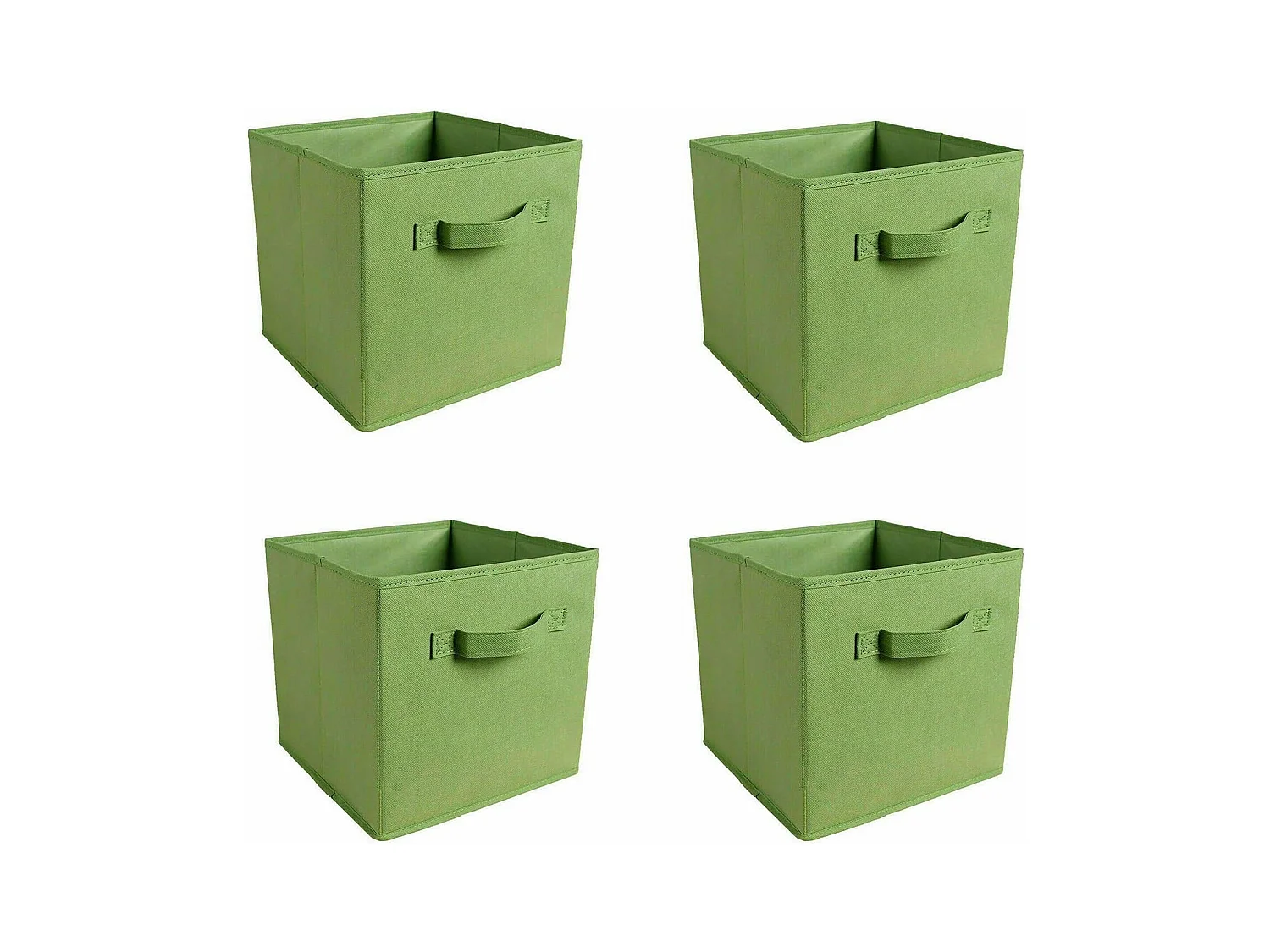 Lot de 4 Boîtes de Rangement en Toile Pliable, non tissée, Paniers de Rangement avec Poignées, 27 x 27 x 28 cm-pour vêtements, livres, jouets (Vert)