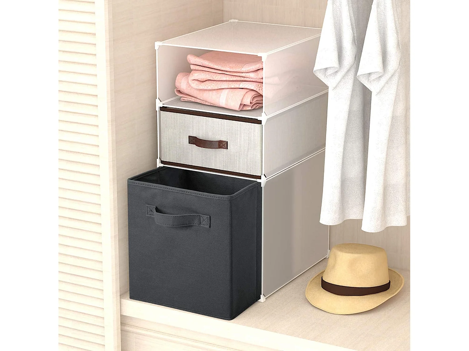 Lot de 4 Boîtes de Rangement en Toile Pliable, non tissée, Paniers de Rangement avec Poignées, 27 x 27 x 28 cm-pour vêtements, livres, jouets (Noir)