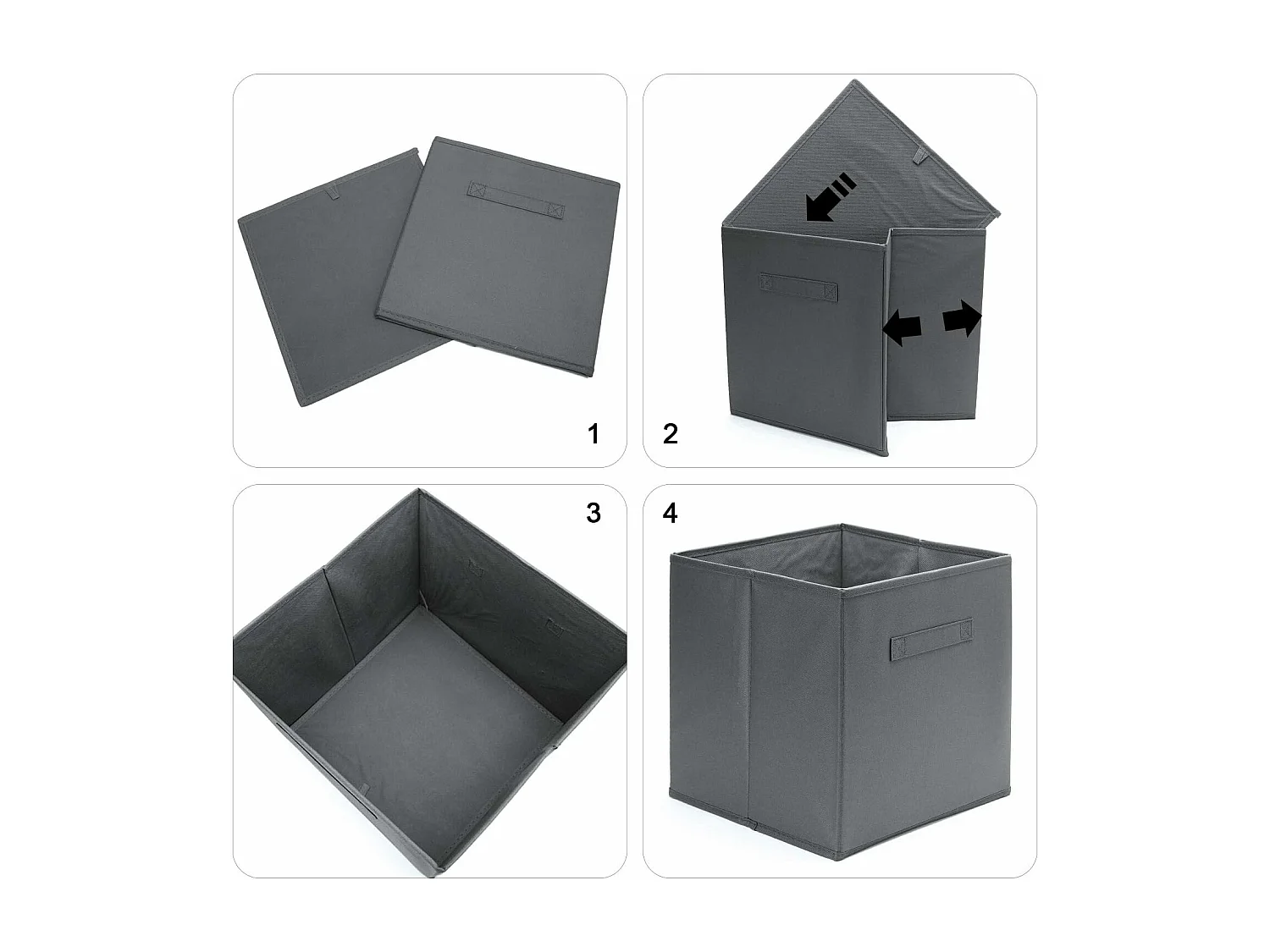 Lot de 4 Boîtes de Rangement en Toile Pliable, non tissée, Paniers de Rangement avec Poignées, 27 x 27 x 28 cm-pour vêtements, livres, jouets (Noir)