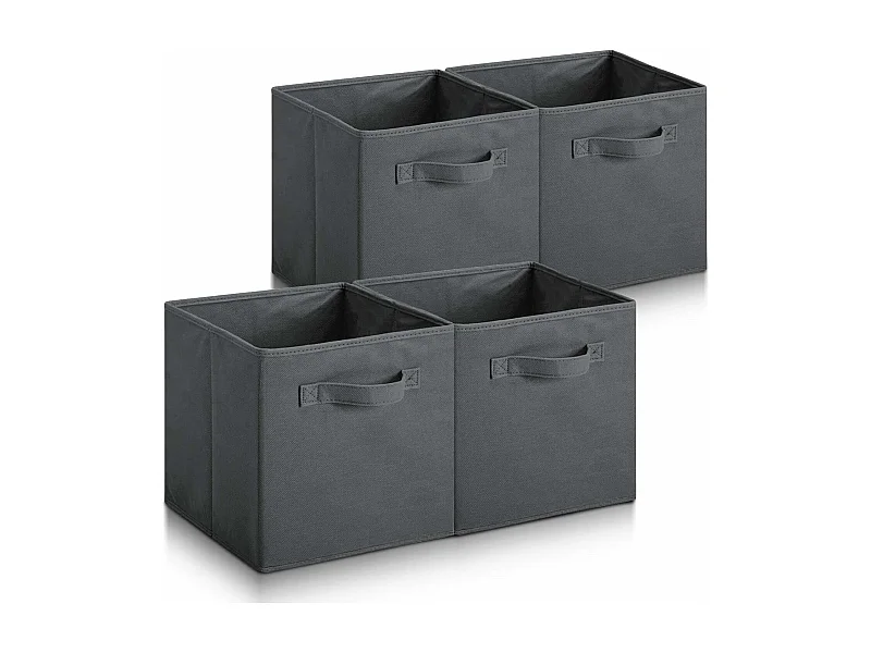 Lot de 4 Boîtes de Rangement en Toile Pliable, non tissée, Paniers de Rangement avec Poignées, 27 x 27 x 28 cm-pour vêtements, livres, jouets (Noir)