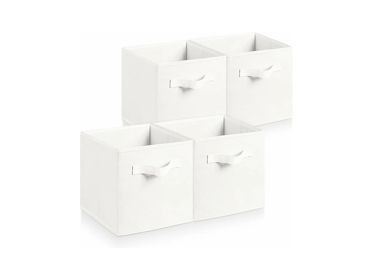 Lot de 4 Boîtes de Rangement en Toile Pliable, non tissée, Paniers de Rangement avec Poignées, 27 x 27 x 28 cm-pour vêtements, livres, jouets (Blanc)