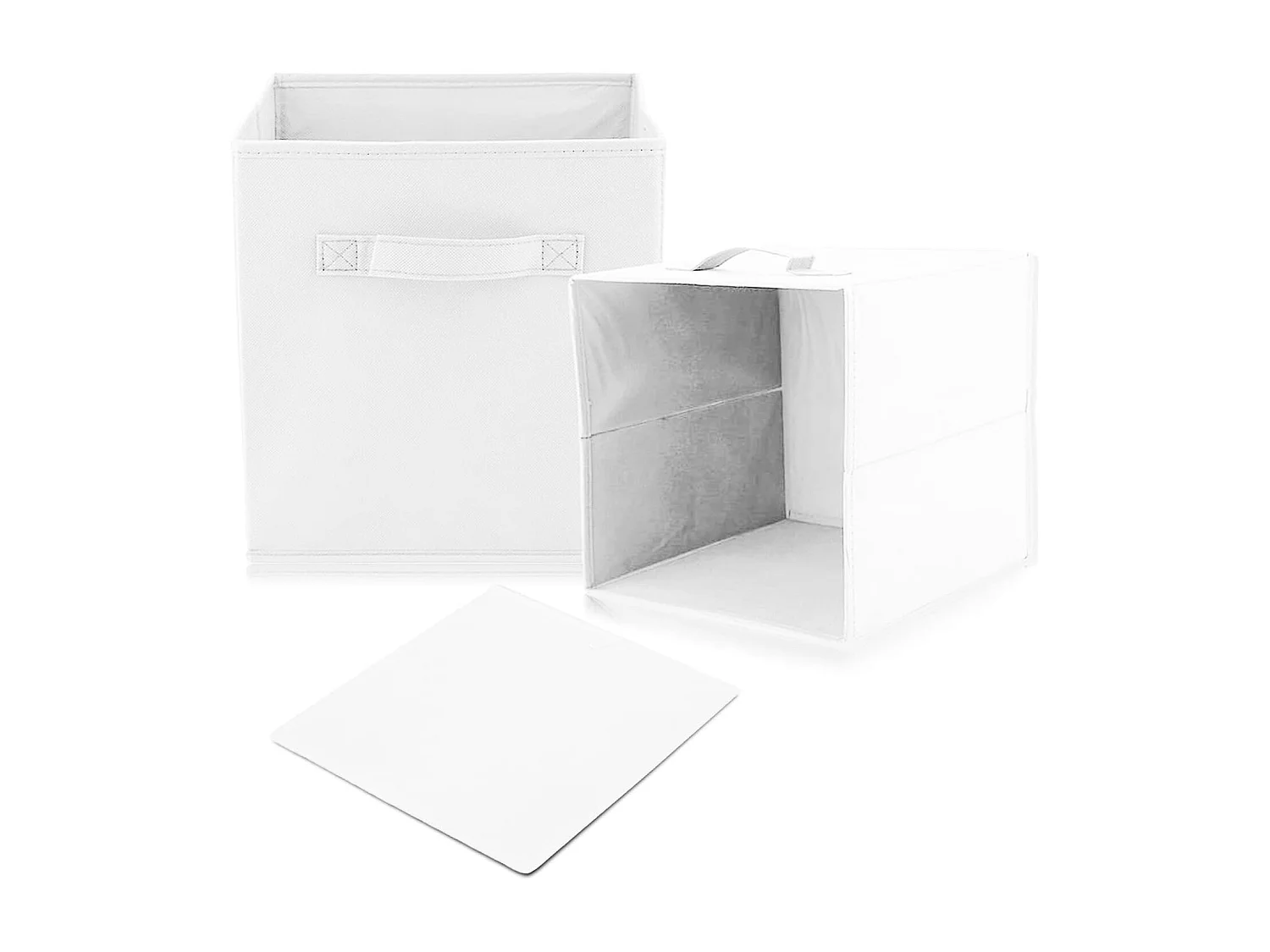 Lot de 4 Boîtes de Rangement en Toile Pliable, non tissée, Paniers de Rangement avec Poignées, 27 x 27 x 28 cm-pour vêtements, livres, jouets (Blanc)