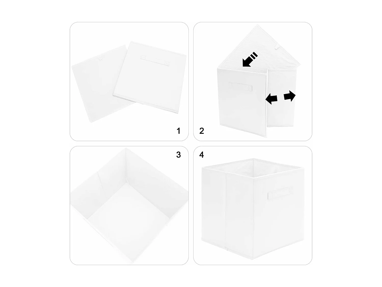 Lot de 4 Boîtes de Rangement en Toile Pliable, non tissée, Paniers de Rangement avec Poignées, 27 x 27 x 28 cm-pour vêtements, livres, jouets (Blanc)
