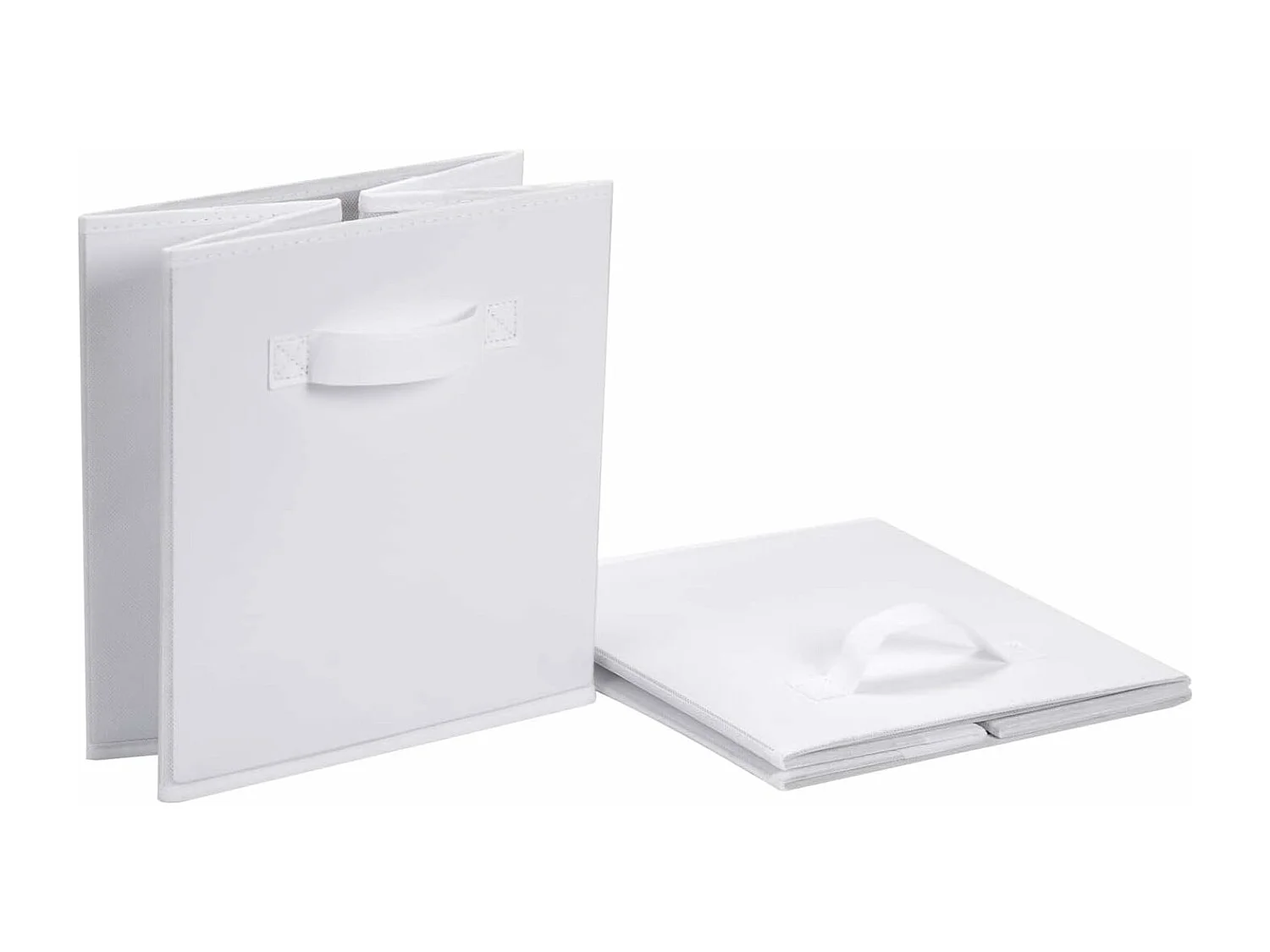 Lot de 4 Boîtes de Rangement en Toile Pliable, non tissée, Paniers de Rangement avec Poignées, 27 x 27 x 28 cm-pour vêtements, livres, jouets (Blanc)