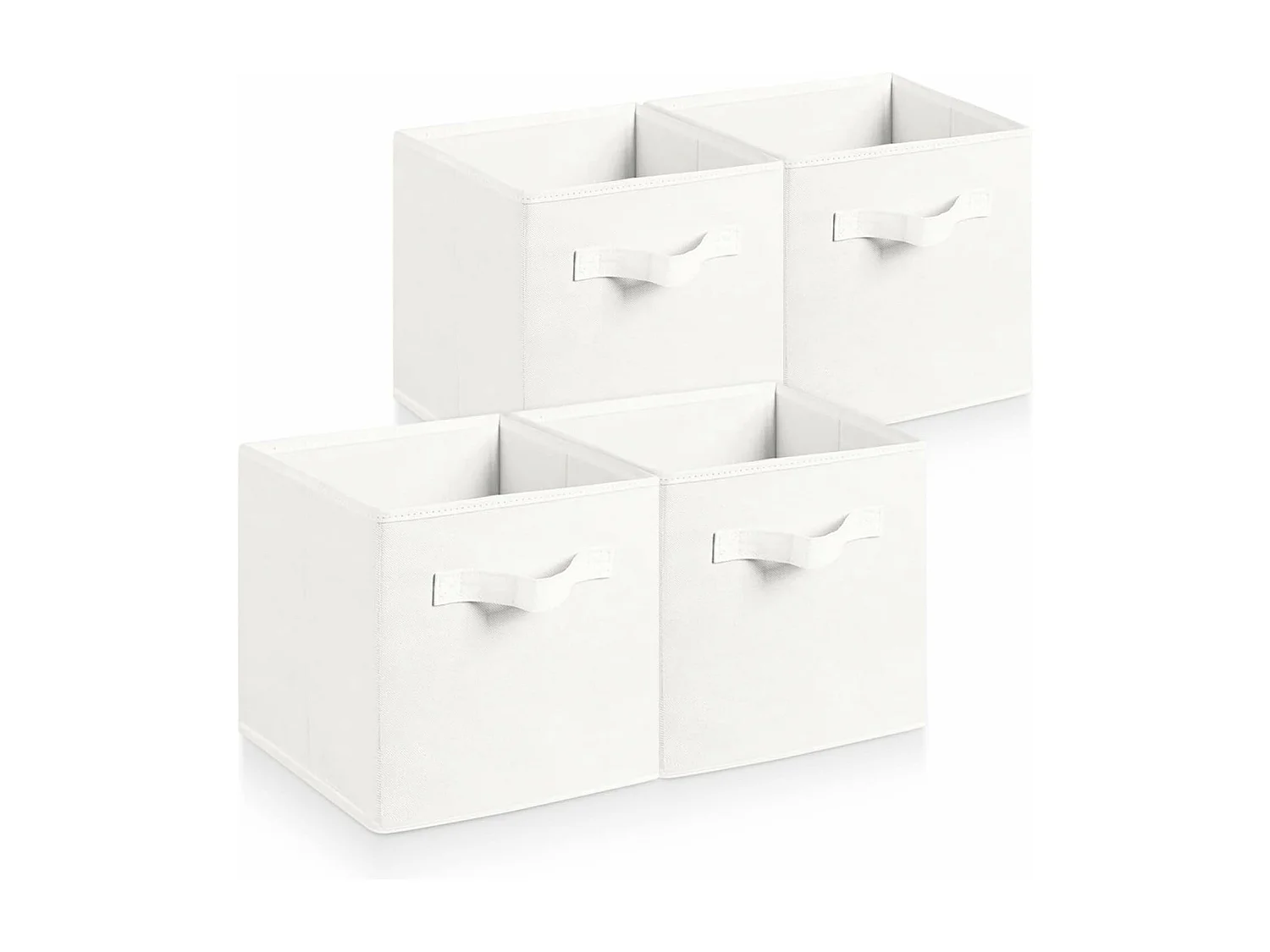 Lot de 4 Boîtes de Rangement en Toile Pliable, non tissée, Paniers de Rangement avec Poignées, 27 x 27 x 28 cm-pour vêtements, livres, jouets (Blanc)