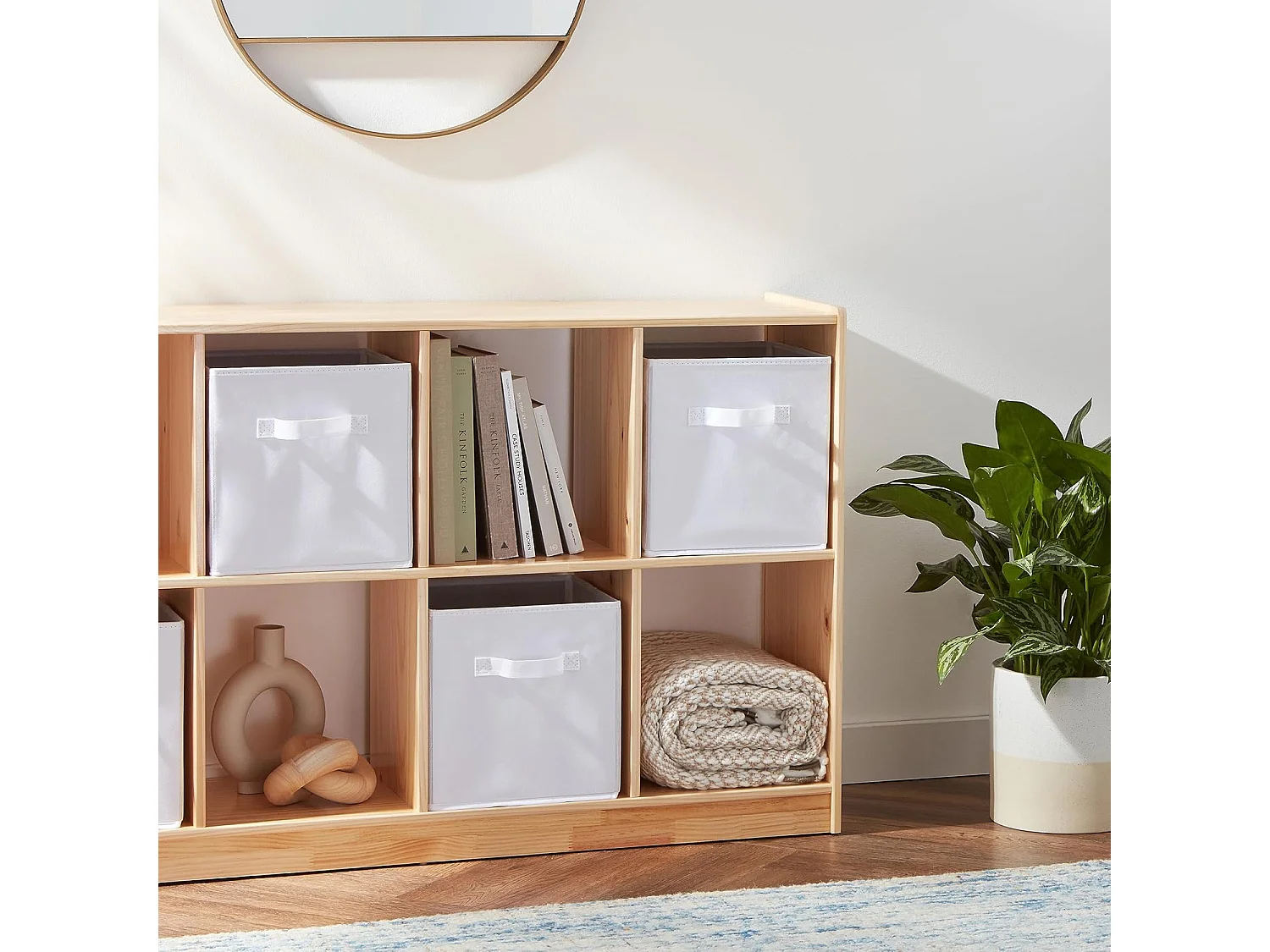 Lot de 4 Boîtes de Rangement en Toile Pliable, non tissée, Paniers de Rangement avec Poignées, 27 x 27 x 28 cm-pour vêtements, livres, jouets (Blanc)