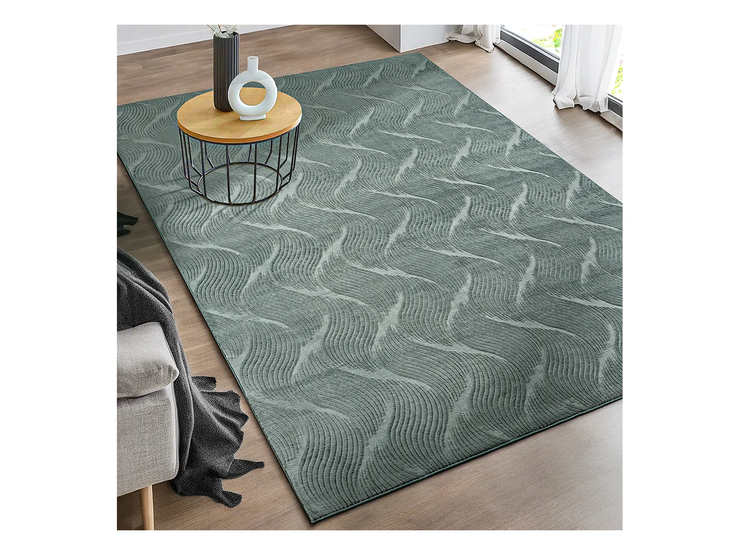 Teppich Rio Wohnzimmer Rutschfest 3D, Grün, 80 x 150 cm