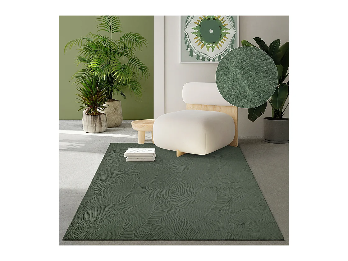 Tapis Rio salon antidérapant feuilles, Forêt, 160 x 220 cm