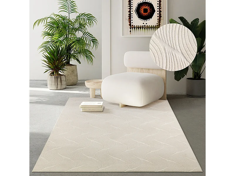 Tapis Rio salon antidérapant 3D, Crème, 80 x 300 cm