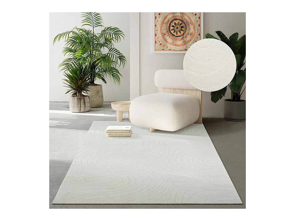 Tapis Rio salon antidérapant océan, Crème, 120 x 160 cm