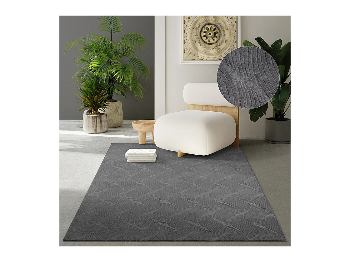 Tapis Rio salon antidérapant 3D, Anthracite, 140 x 200 cm