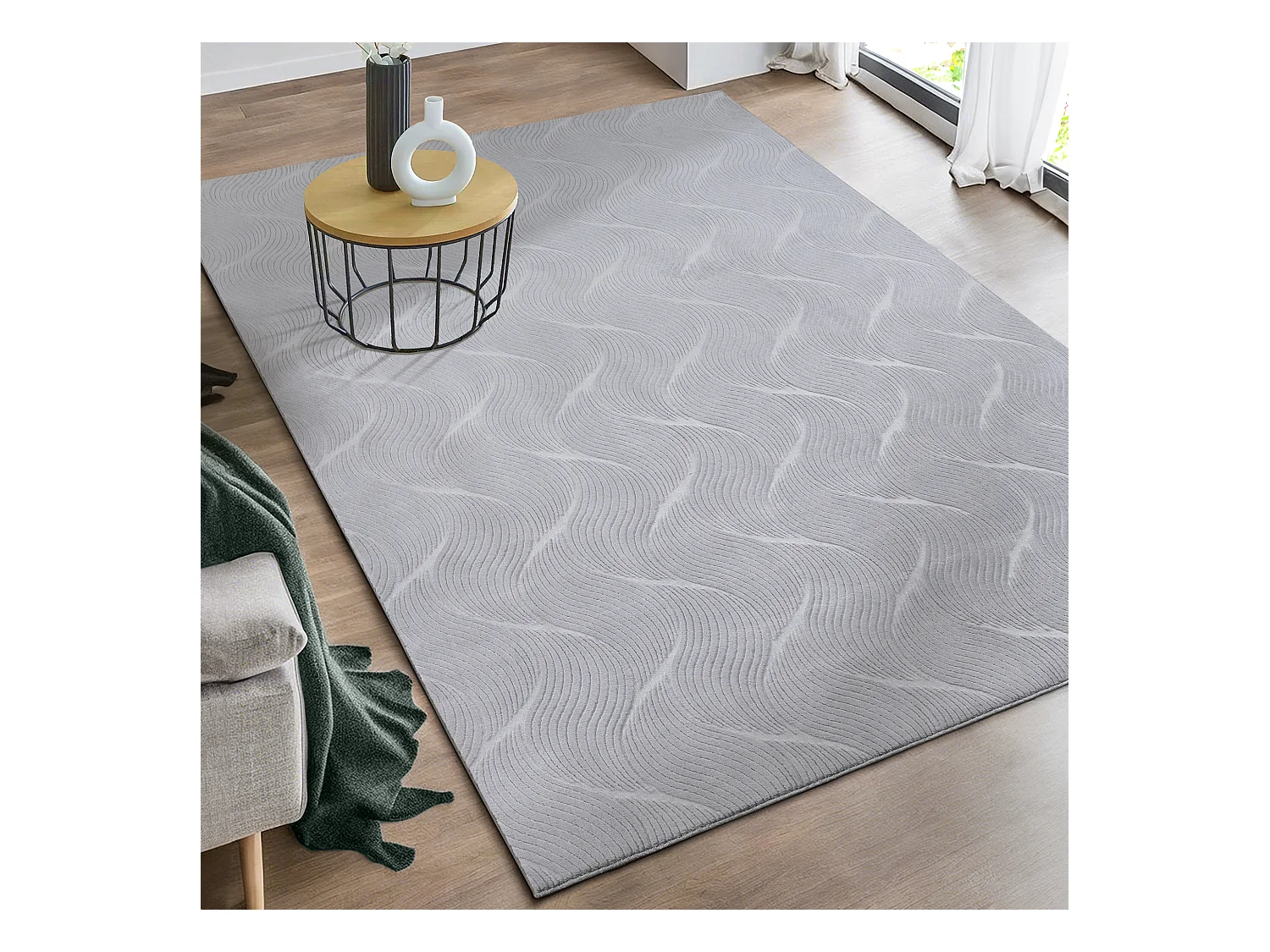 Tapis Rio salon antidérapant 3D, Gris, 140 x 200 cm