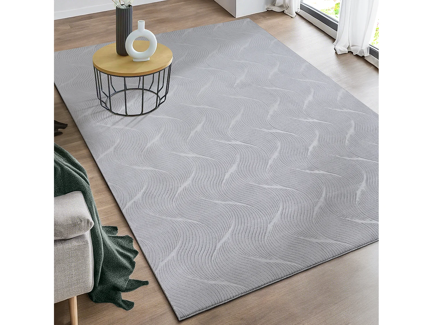 Tapis Rio salon antidérapant 3D, Gris, 140 x 200 cm