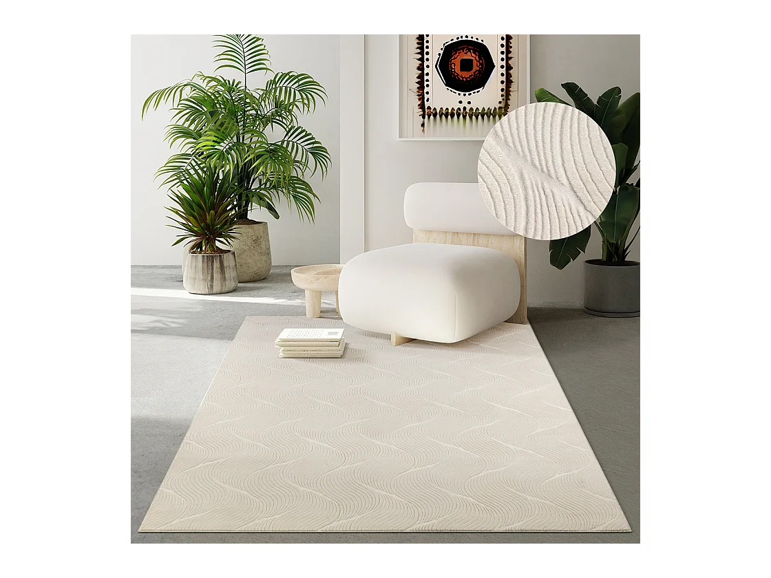 Tapis Rio salon antidérapant 3D, Crème, 140 x 200 cm