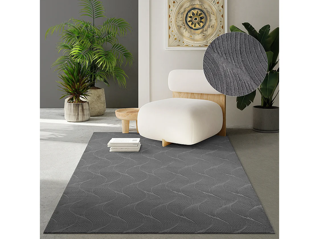 Tapis Rio salon antidérapant 3D, Anthracite, 160 x 220 cm
