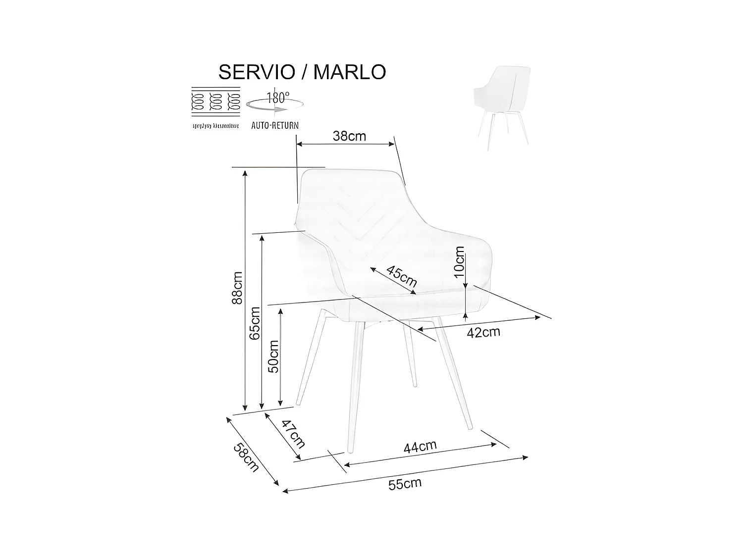 Stuhl Marlo/Samtstoffbezug/Auto-Return-Funktion /180 Grad drehbar/Beige