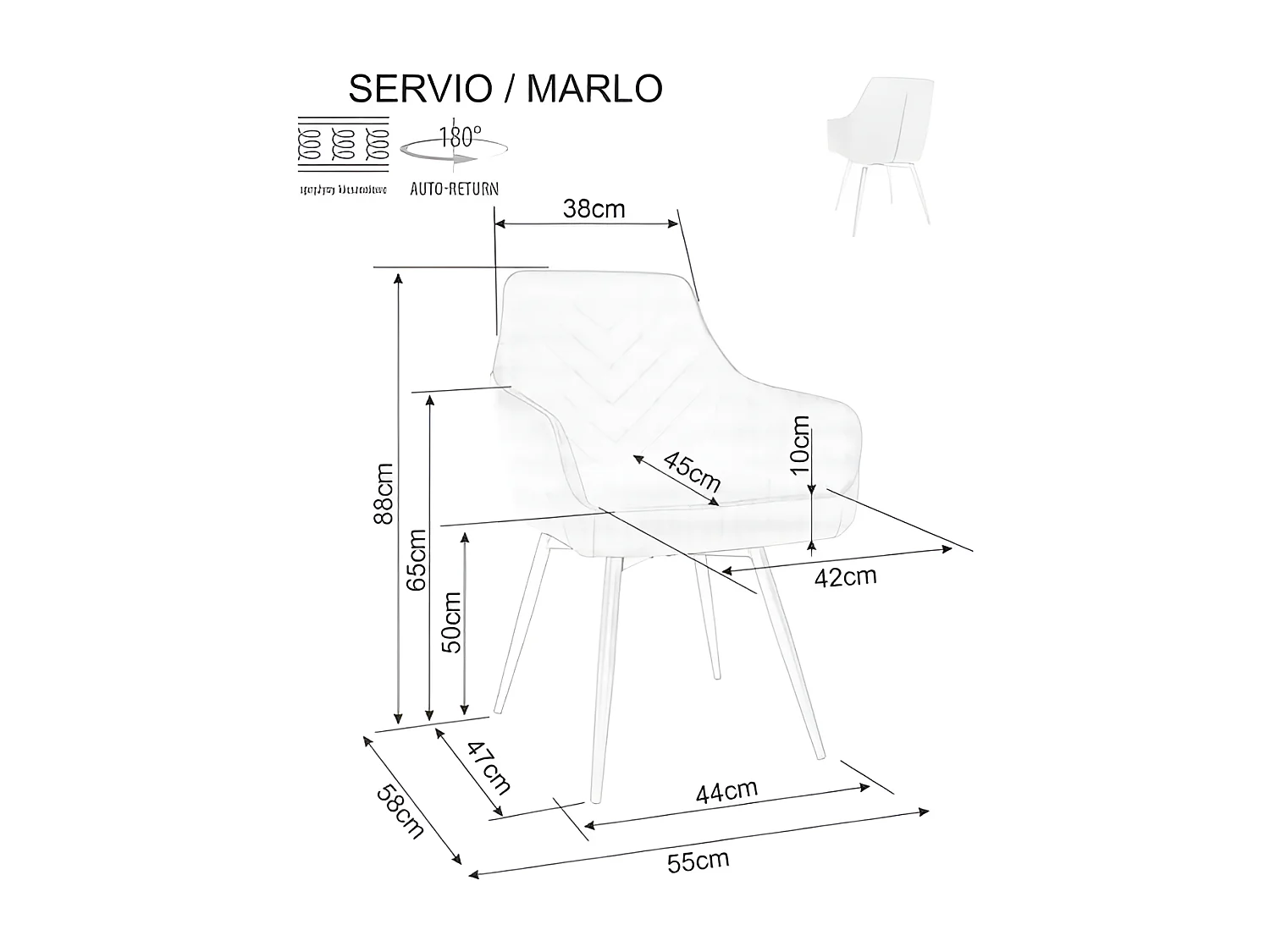 Stuhl Marlo/Samtstoffbezug/Auto-Return-Funktion /180 Grad drehbar/Beige