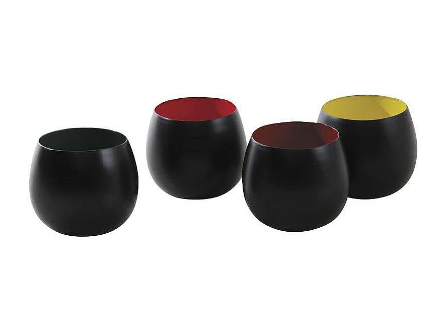 Lot de 3 photophores ronds en métal noir – Intérieur doré, bronze et argent