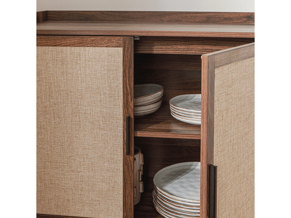 Buffet 2 portes décor noyer avec façades en tissu  L80 cm - JETSON