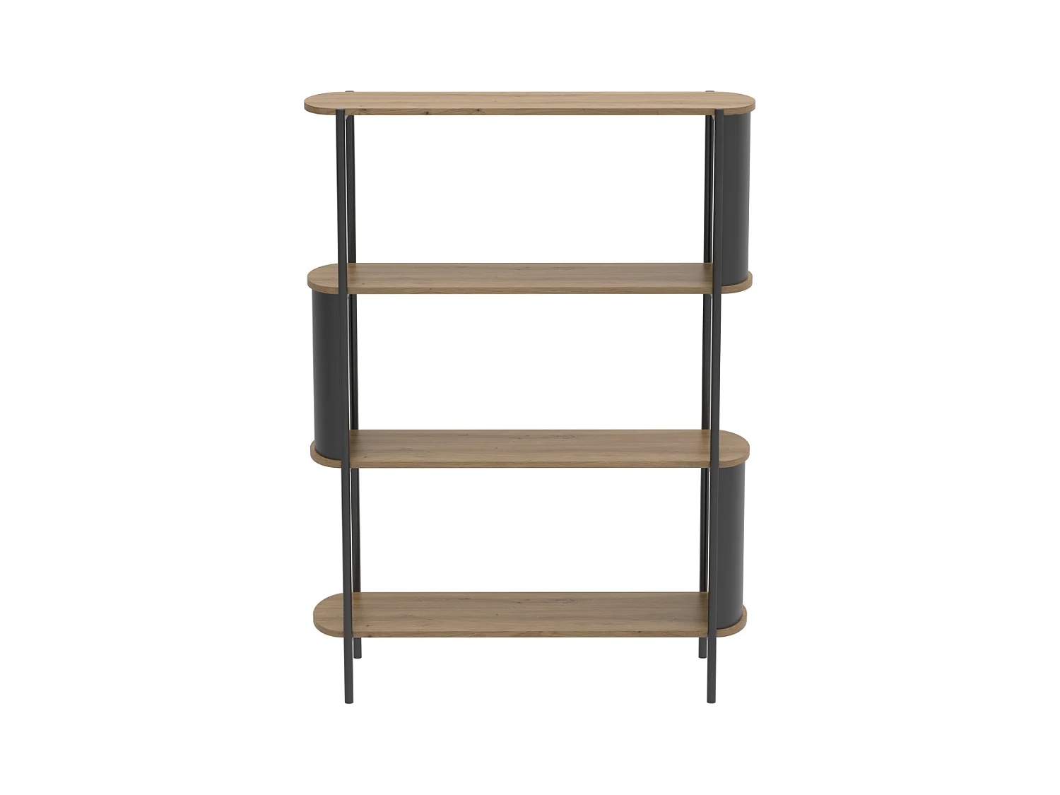 Etagère 4 niveaux décor bois avec flancs en métal noir H134 cm - EKLO